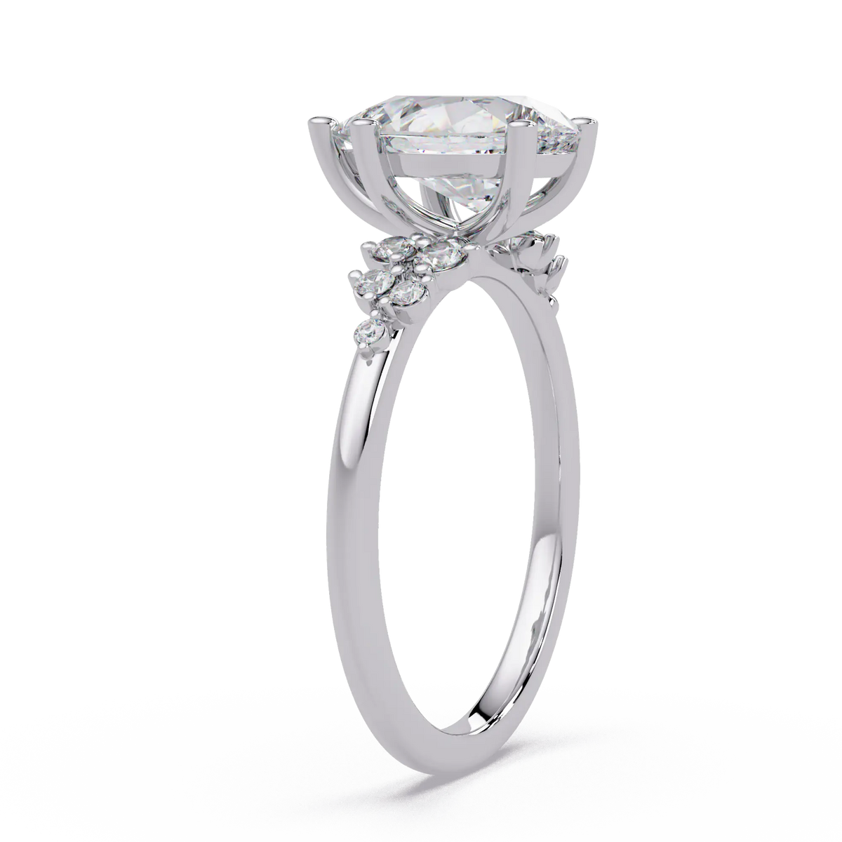 Pear Cut Diamond Snowdrift Engagement Ring Floral Cluster Accent Gold Ring