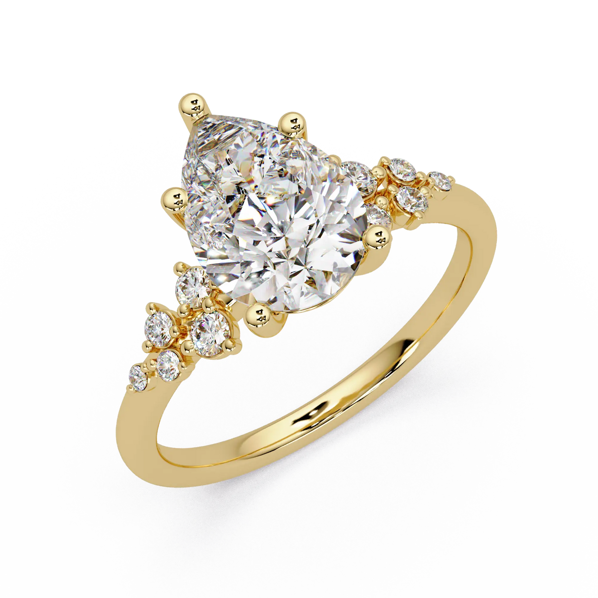 Pear Cut Diamond Snowdrift Engagement Ring Floral Cluster Accent Gold Ring