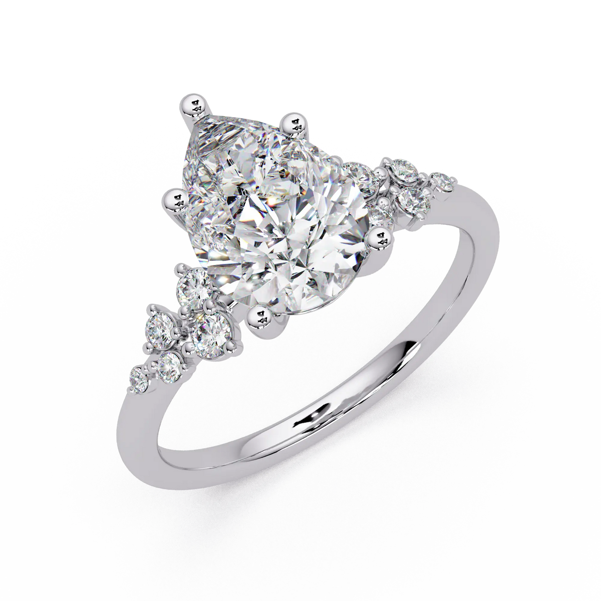 Pear Cut Diamond Snowdrift Engagement Ring Floral Cluster Accent Gold Ring