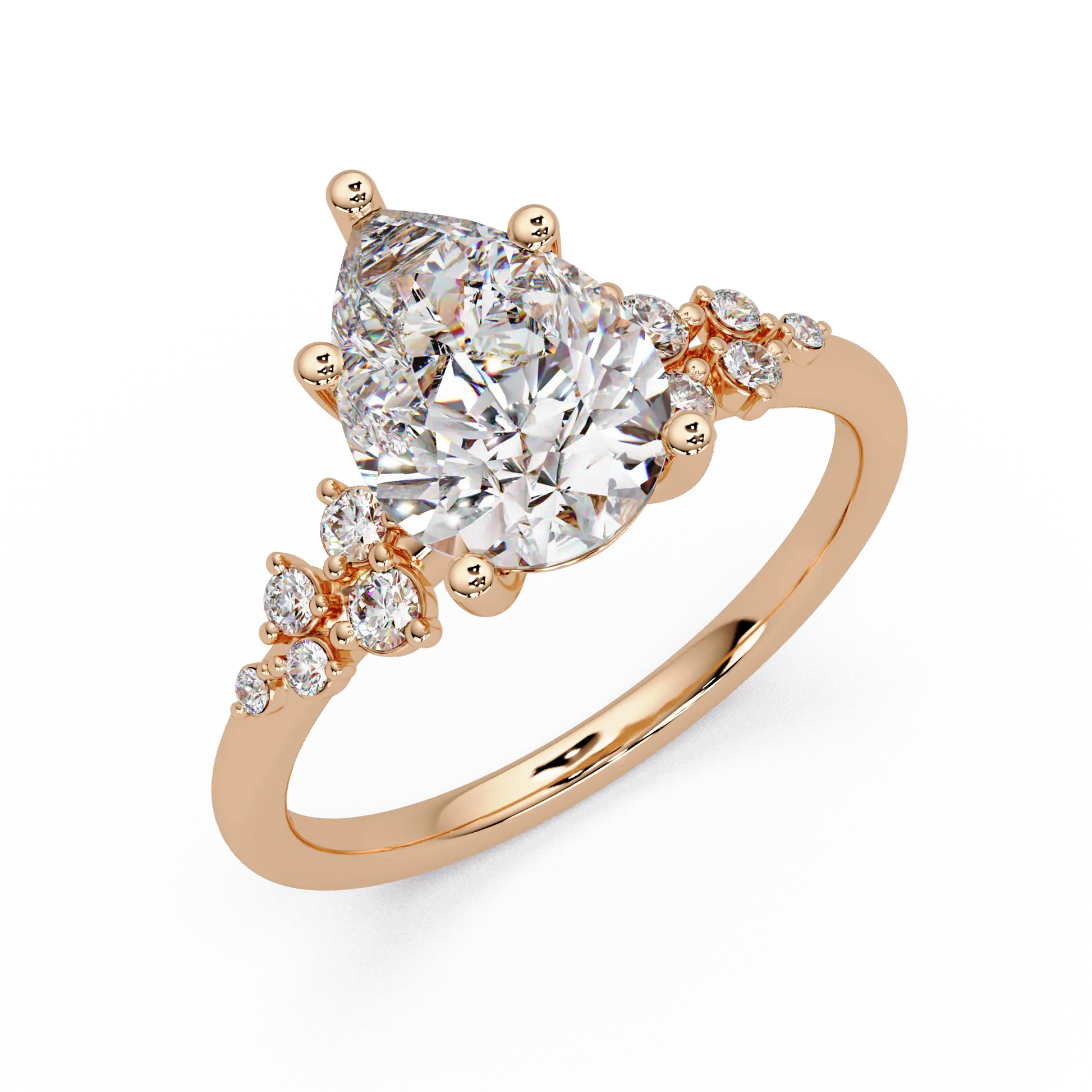 Pear Cut Diamond Snowdrift Engagement Ring Floral Cluster Accent Gold Ring