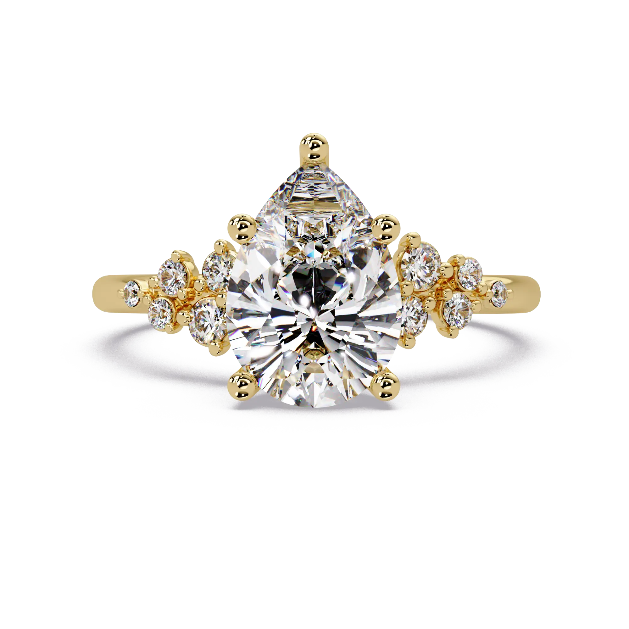 Pear Cut Diamond Snowdrift Engagement Ring Floral Cluster Accent Gold Ring