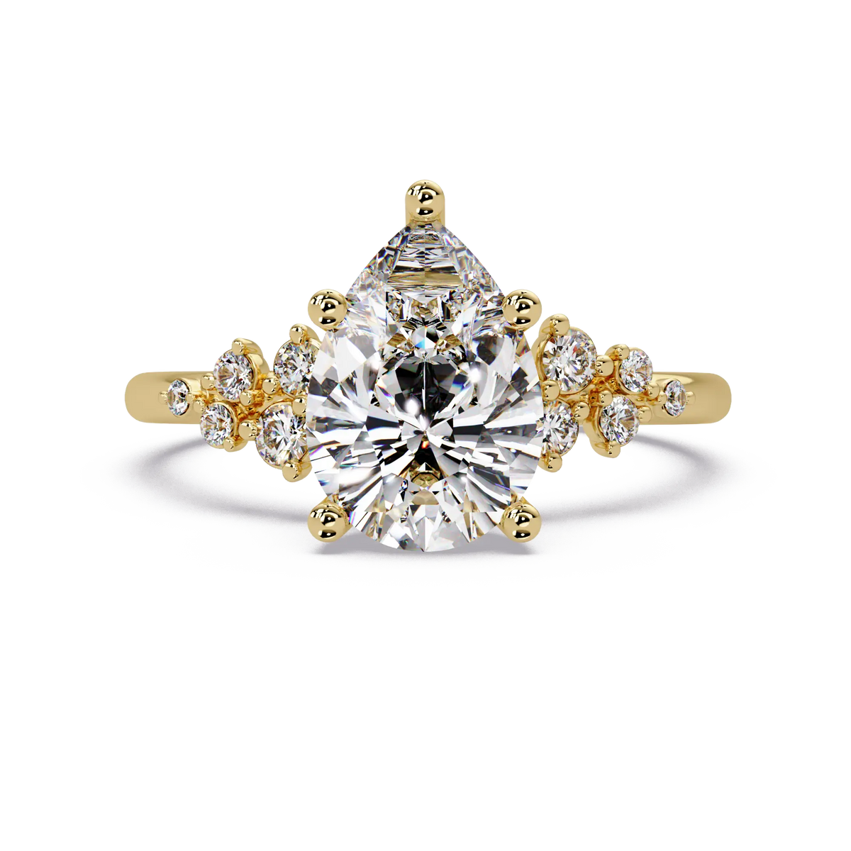 Pear Cut Diamond Snowdrift Engagement Ring Floral Cluster Accent Gold Ring