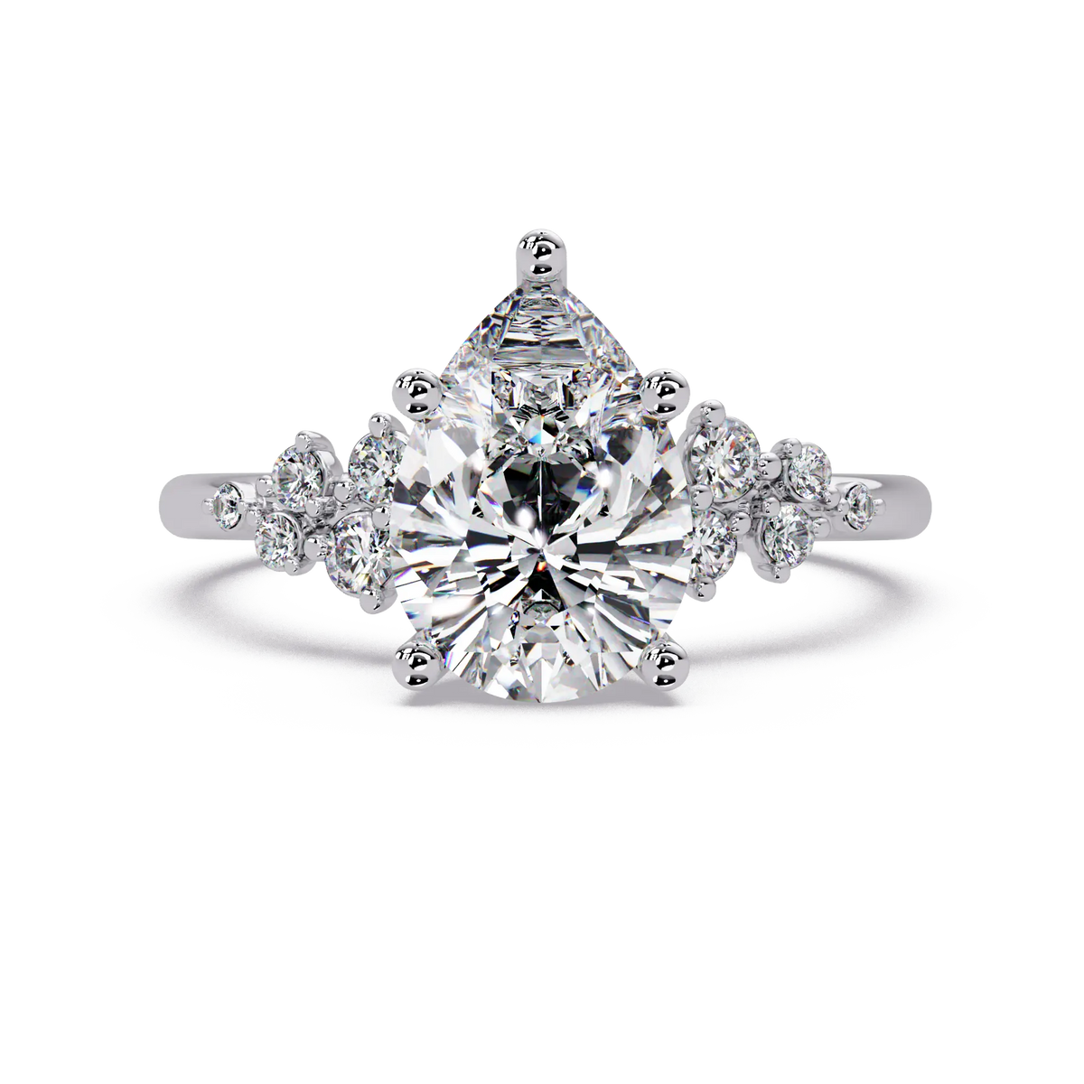 Pear Cut Diamond Snowdrift Engagement Ring Floral Cluster Accent Gold Ring