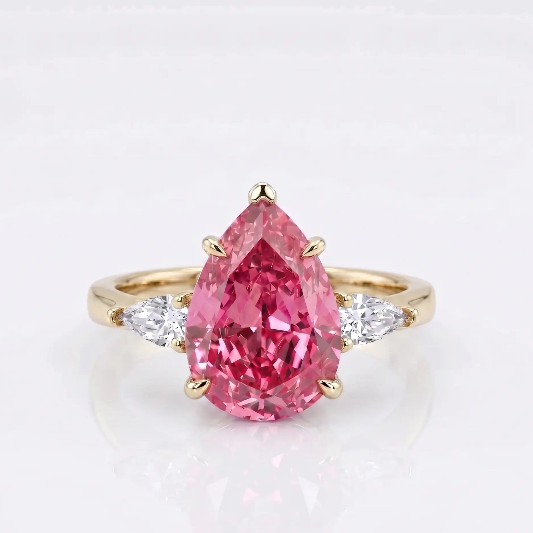 Pear Cut Morganite Engagement Ring with Trillion Diamond Side Stones