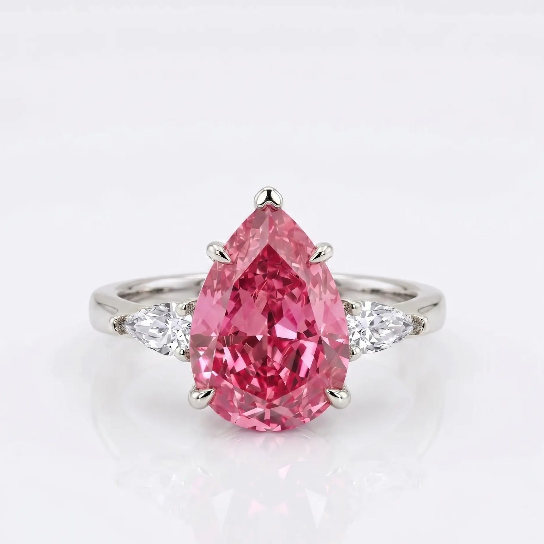 Pear Cut Morganite Engagement Ring with Trillion Diamond Side Stones