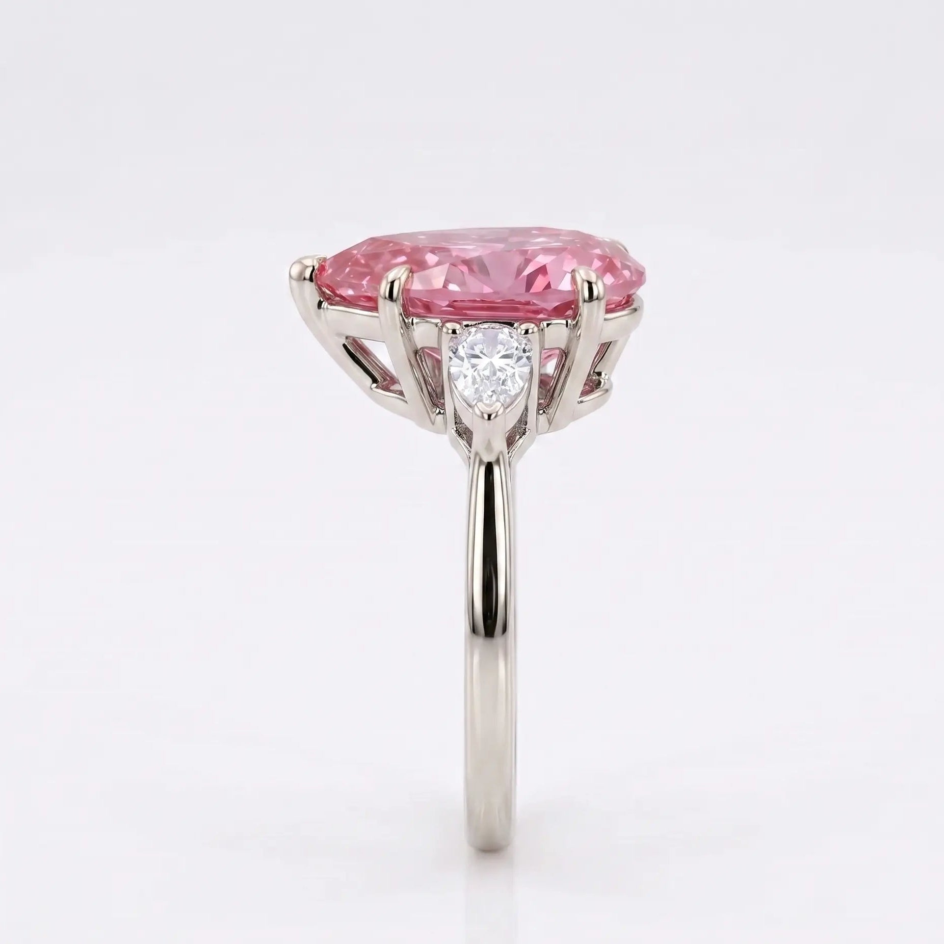 Pear Cut Morganite Engagement Ring with Trillion Diamond Side Stones