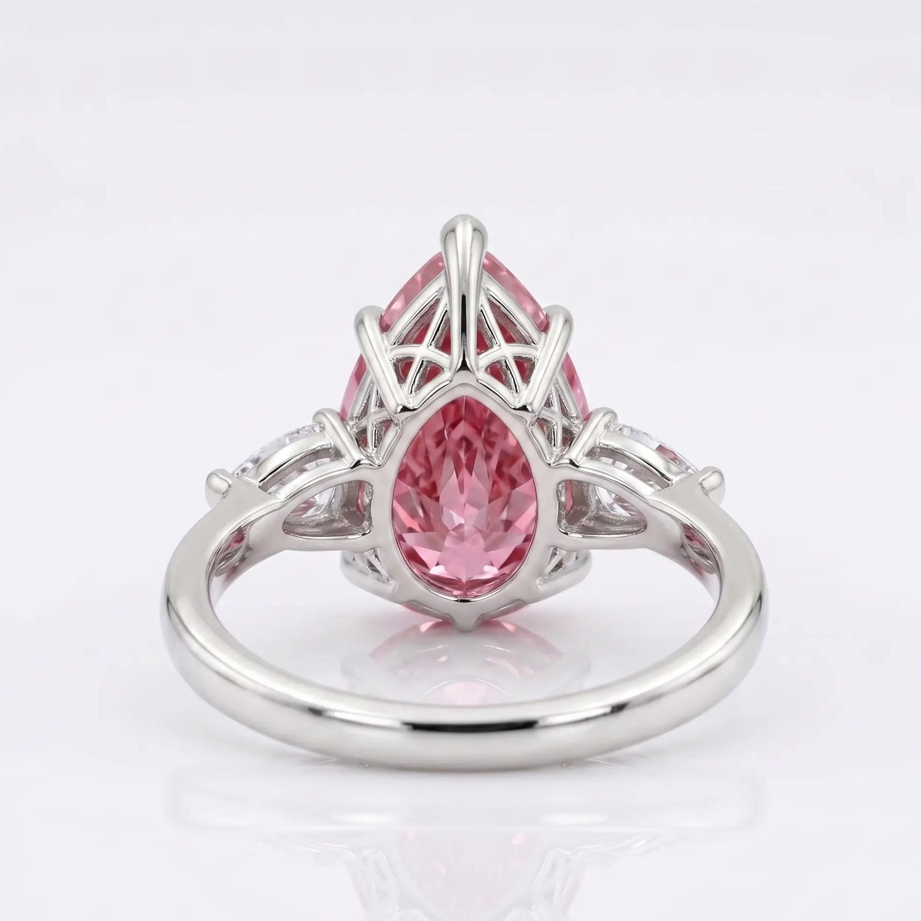 Pear Cut Morganite Engagement Ring with Trillion Diamond Side Stones