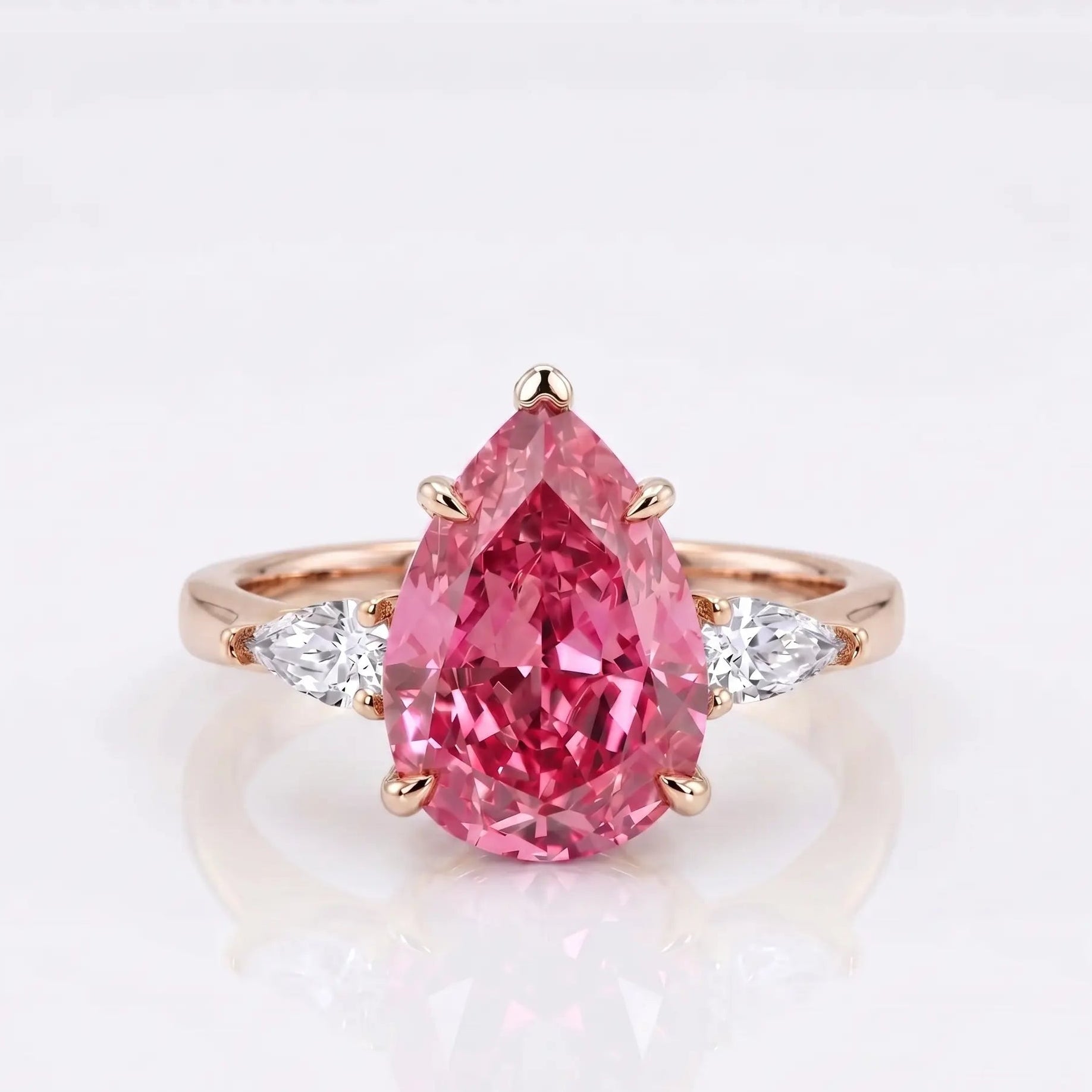 Pear Cut Morganite Engagement Ring with Trillion Diamond Side Stones