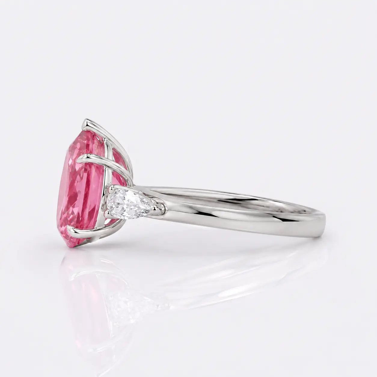 Pear Cut Morganite Engagement Ring with Trillion Diamond Side Stones