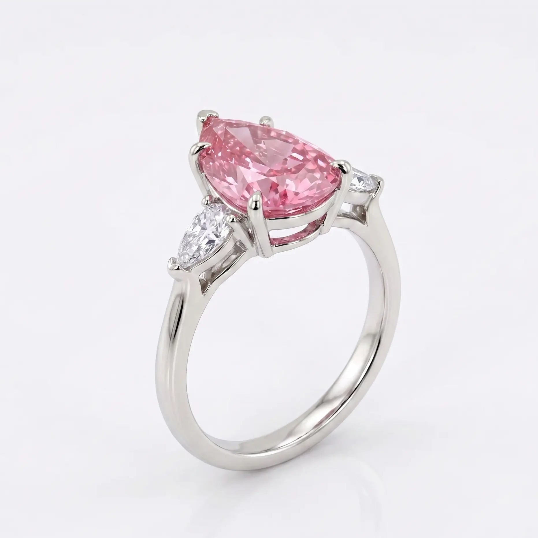 Pear Cut Morganite Engagement Ring with Trillion Diamond Side Stones