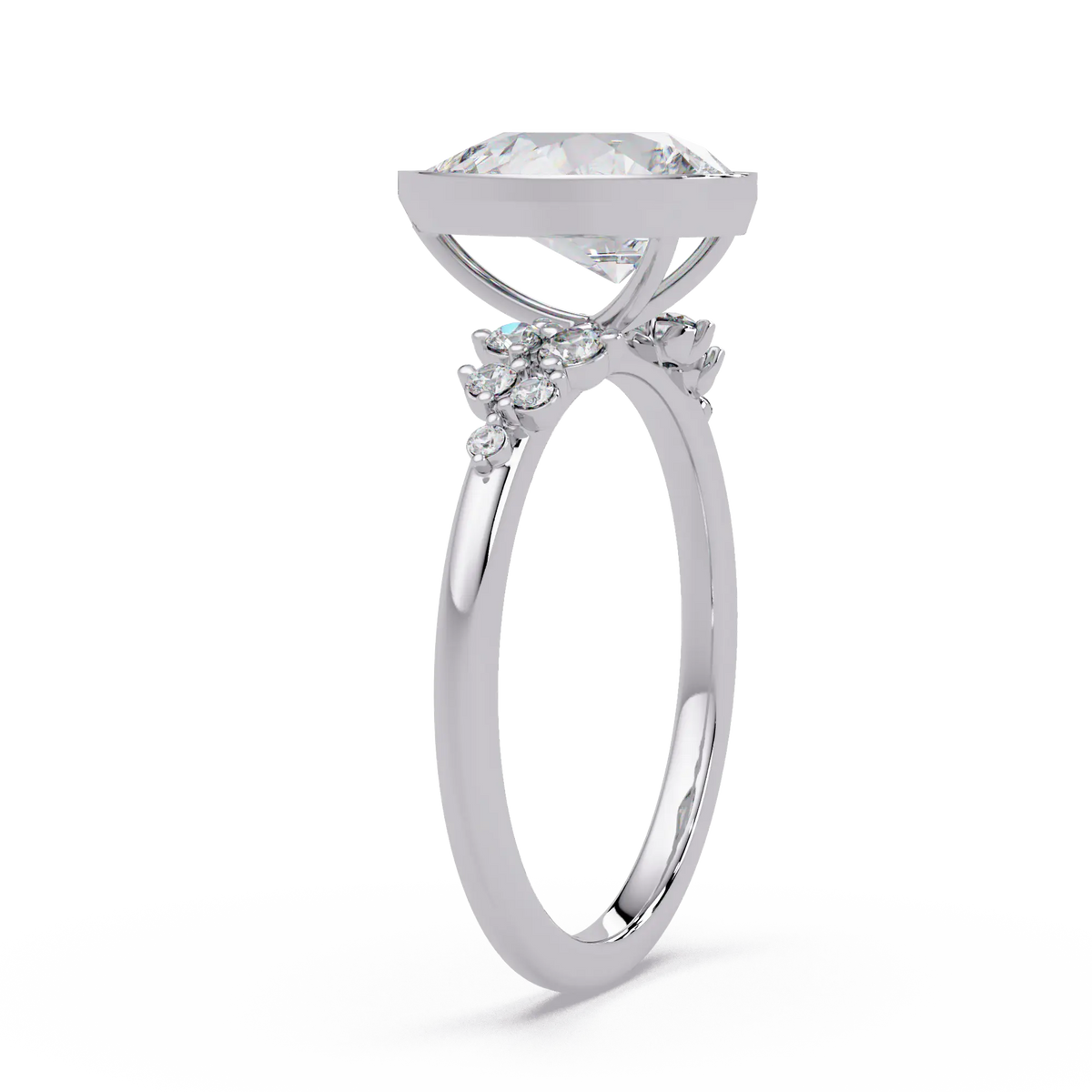 Pear Diamond Bezel Engagement Ring - Floral Side Stone Yellow Gold Ring