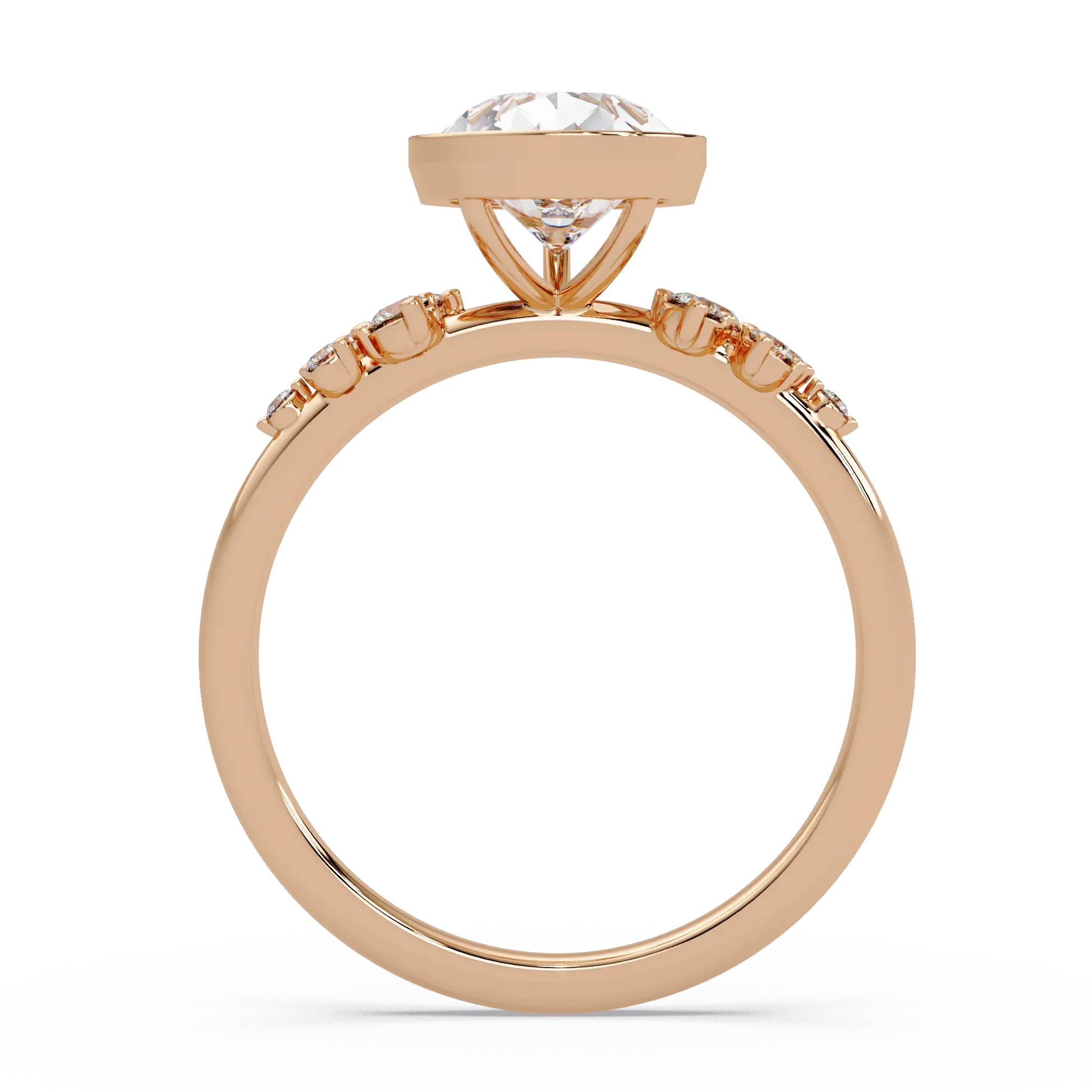 Pear Diamond Bezel Engagement Ring - Floral Side Stone Yellow Gold Ring