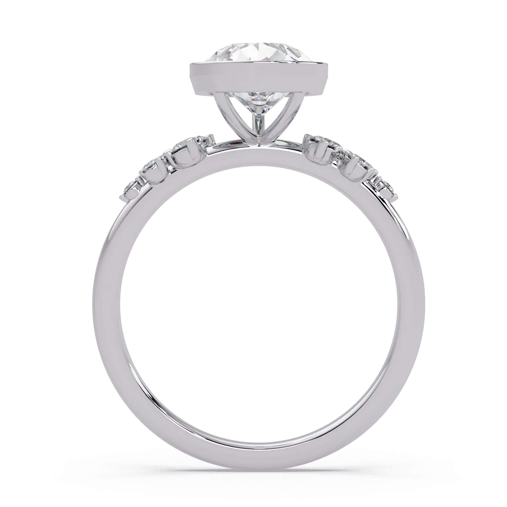 Pear Diamond Bezel Engagement Ring - Floral Side Stone Yellow Gold Ring