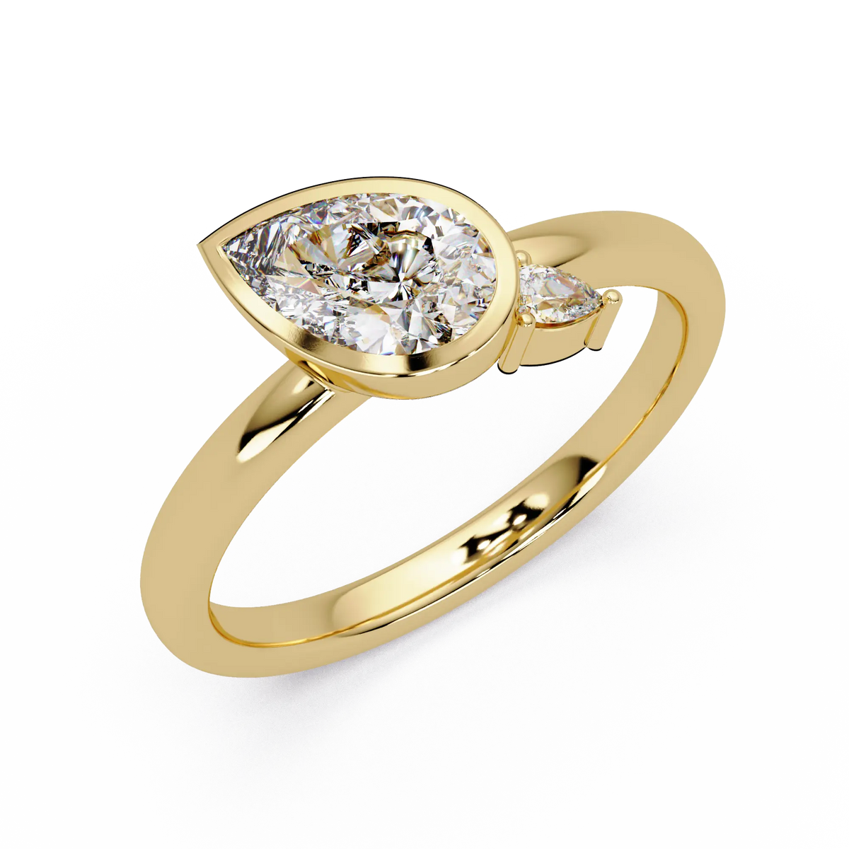 Pear Lab Grown Diamond Bezel Two Stone Engagement Ring