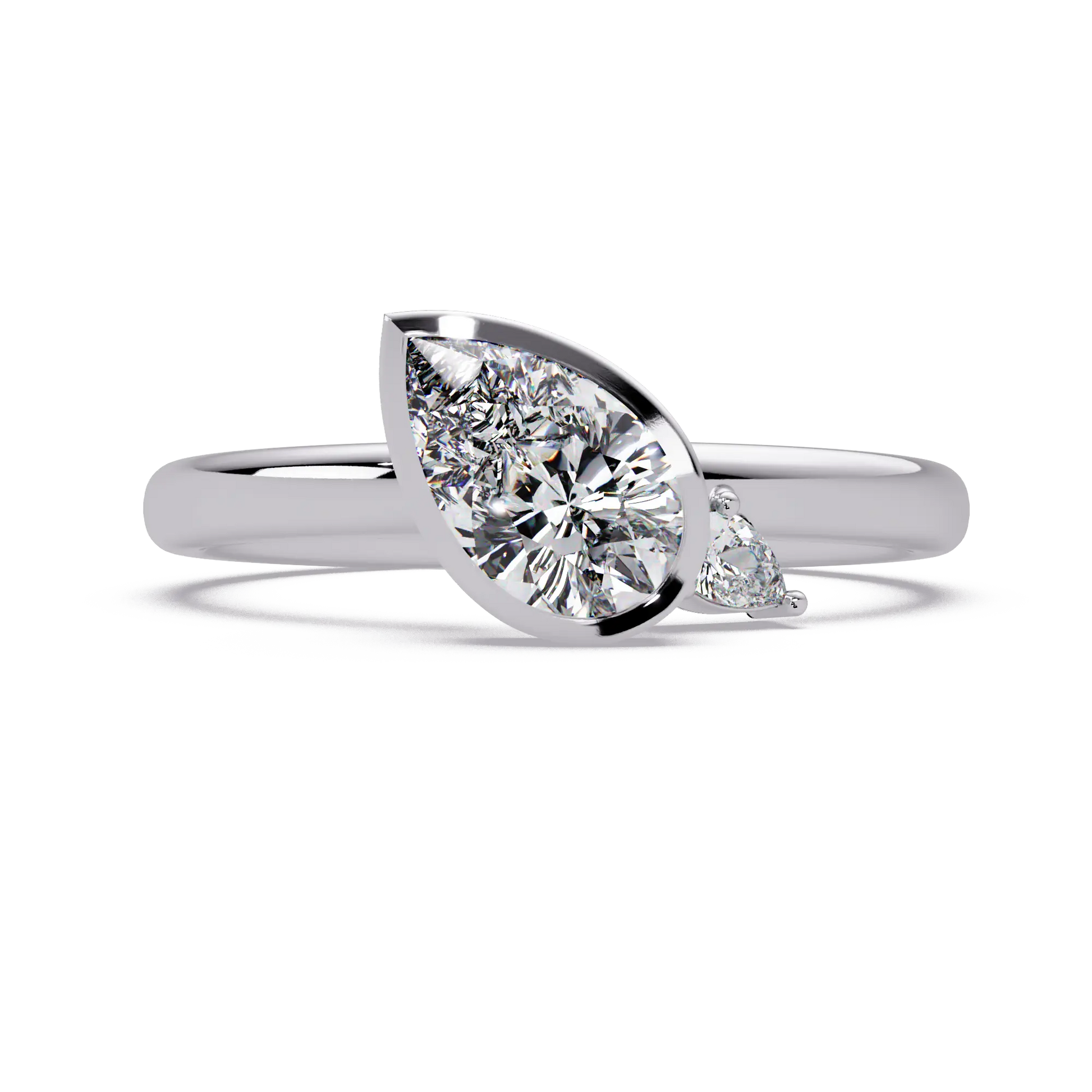 Pear Lab Grown Diamond Bezel Two Stone Engagement Ring