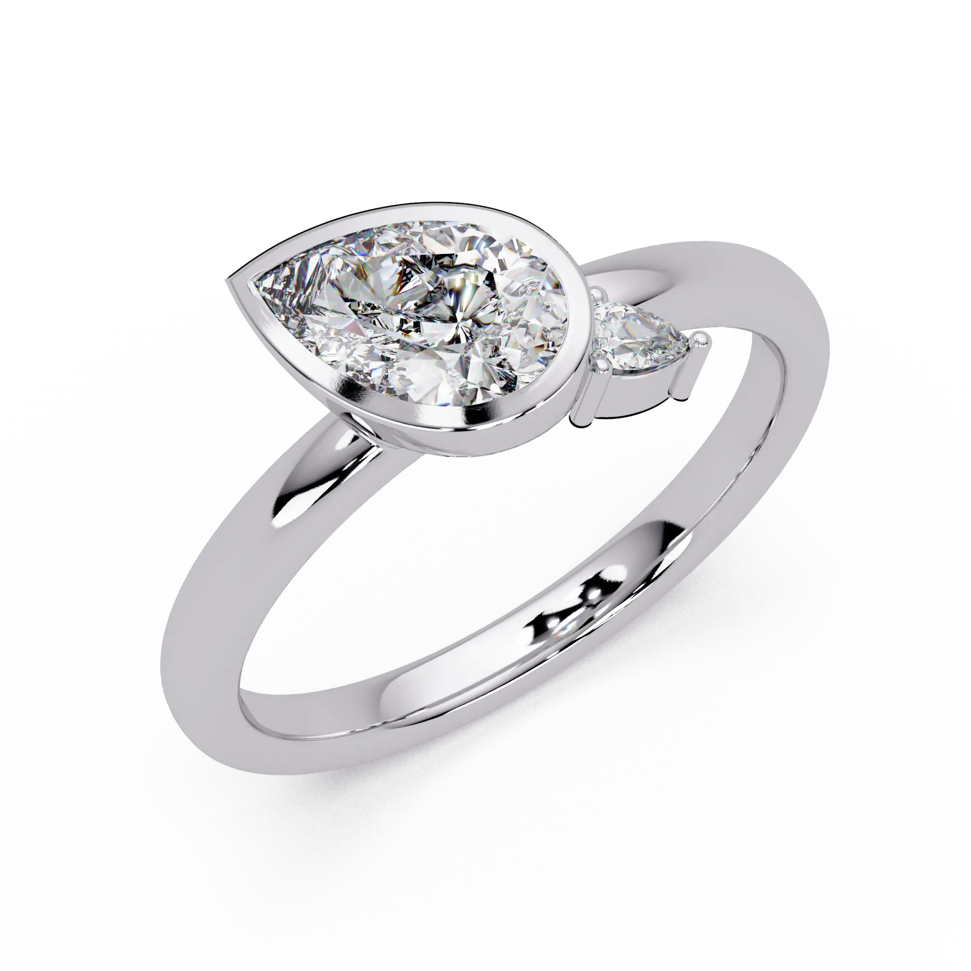 Pear Lab Grown Diamond Bezel Two Stone Engagement Ring