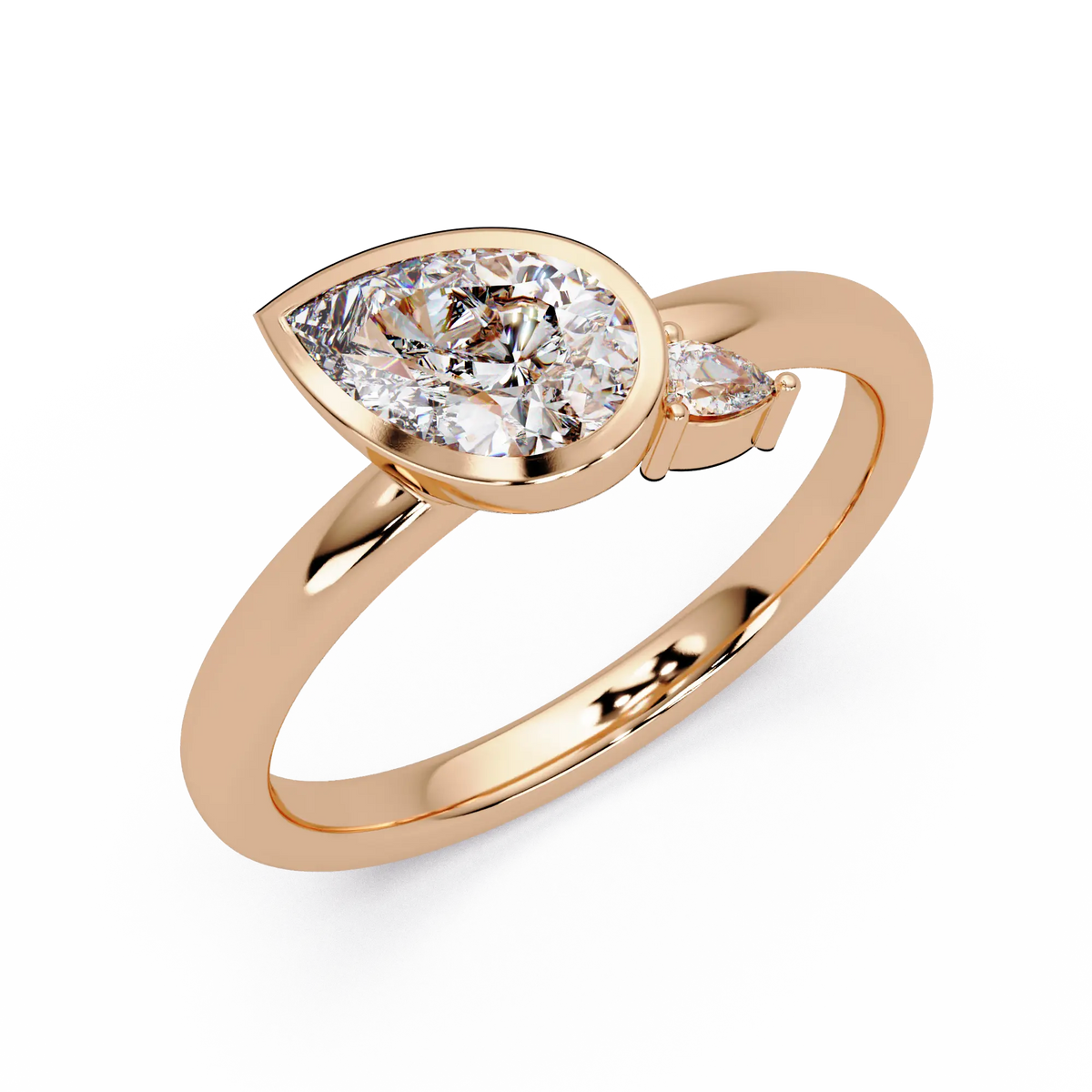 Pear Lab Grown Diamond Bezel Two Stone Engagement Ring