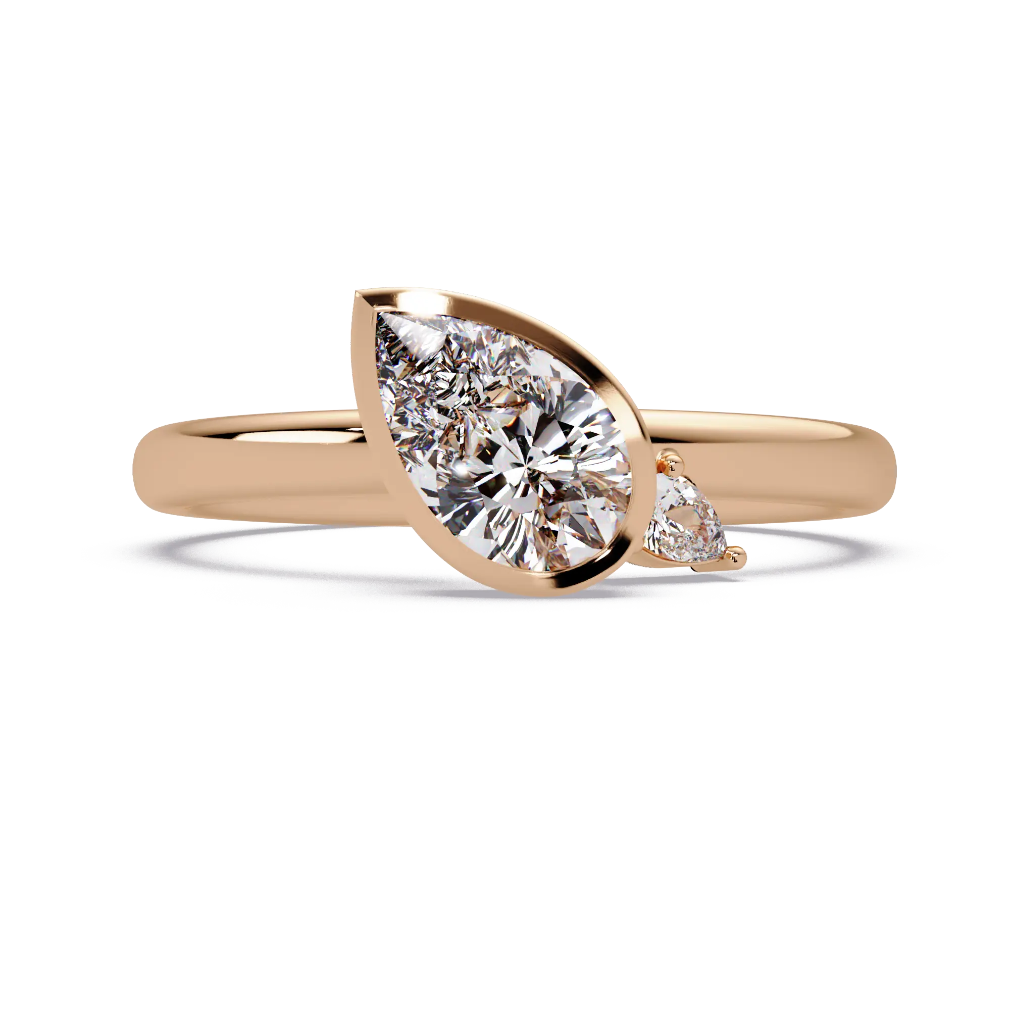 Pear Lab Grown Diamond Bezel Two Stone Engagement Ring