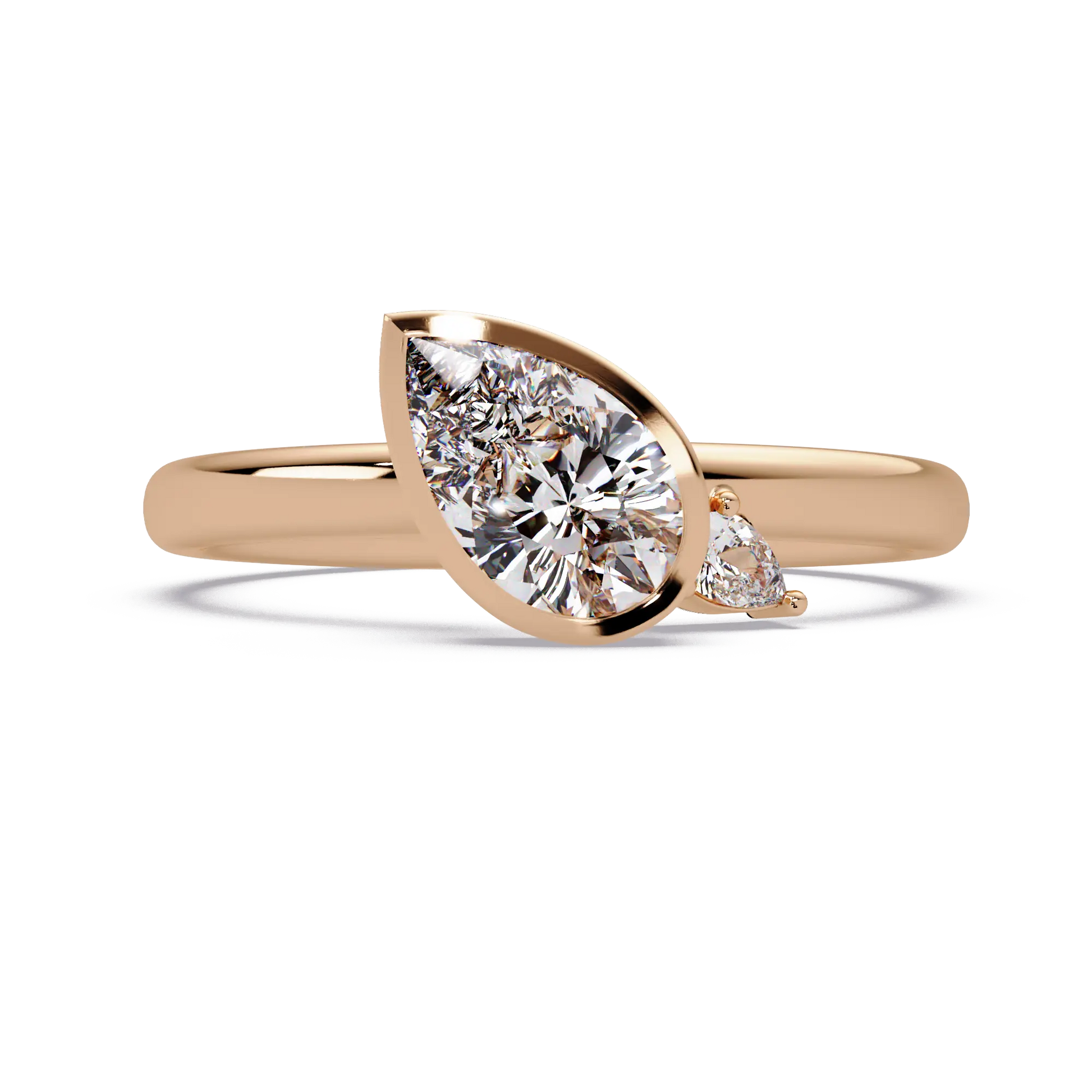 Pear Lab Grown Diamond Bezel Two Stone Engagement Ring