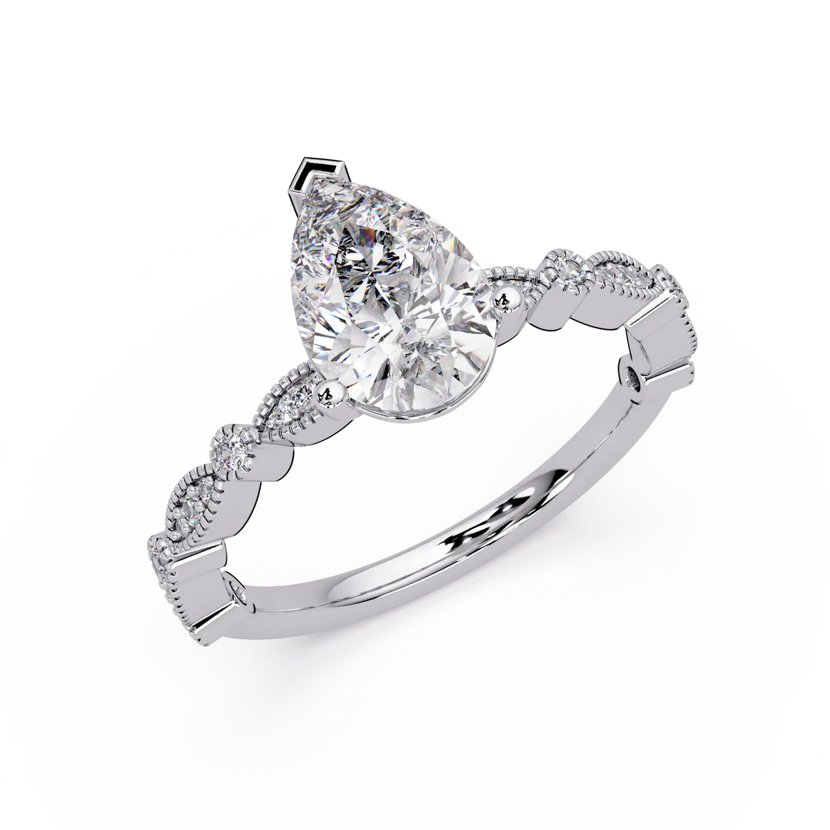 Pear Diamond Vintage Infinity Mil-grain Rose Gold Engagement Ring