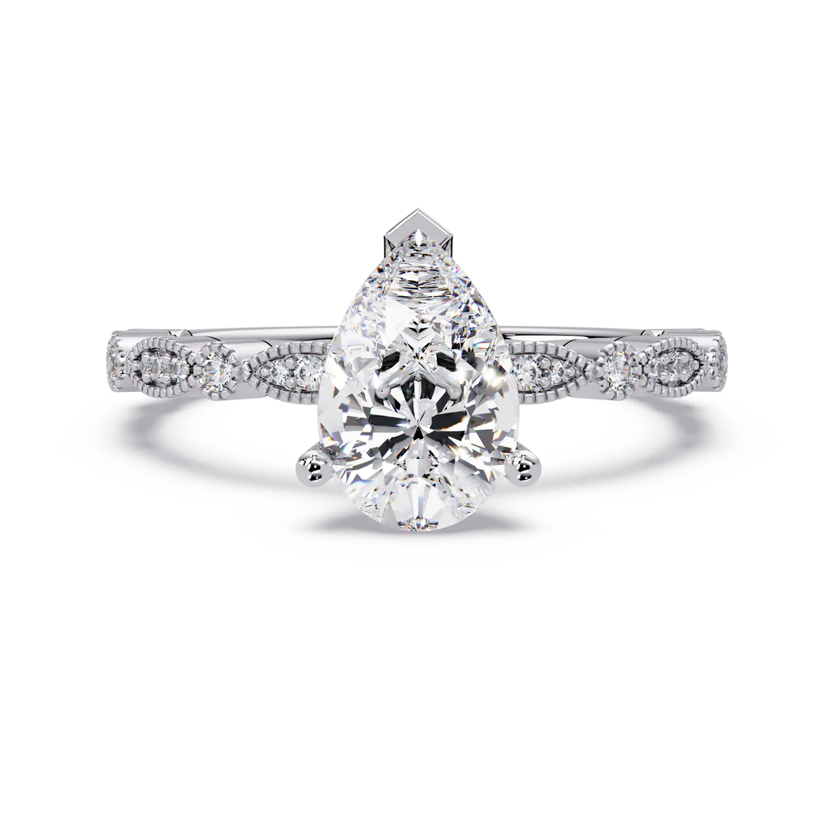 Pear Diamond Vintage Infinity Mil-grain Rose Gold Engagement Ring