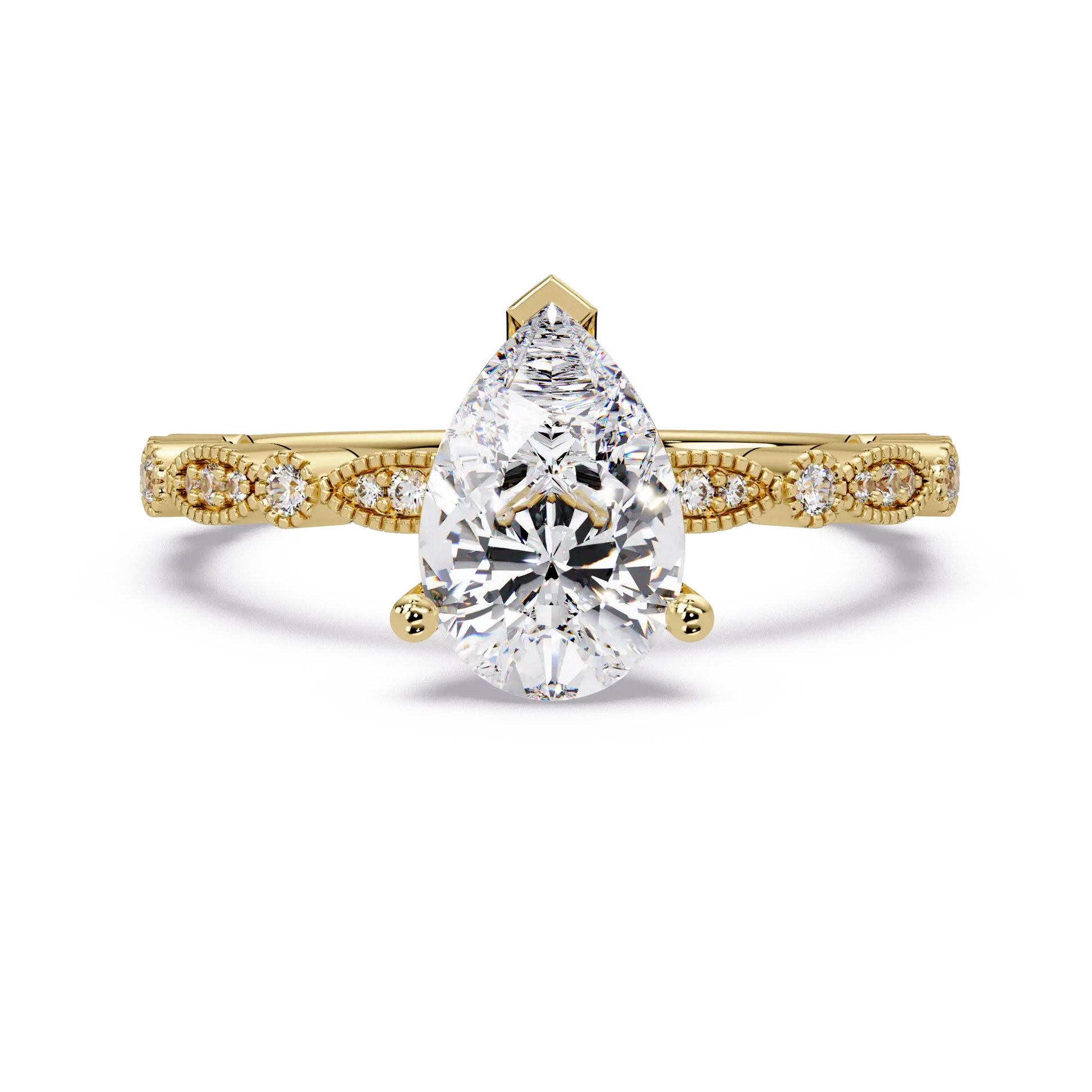 Pear Diamond Vintage Infinity Mil-grain Rose Gold Engagement Ring