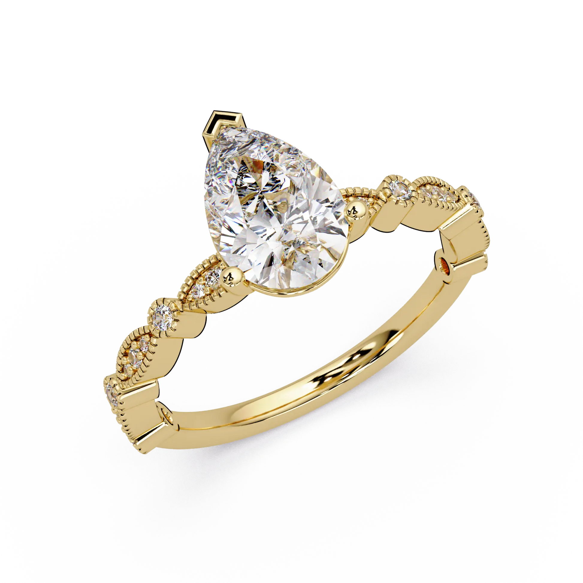 Pear Diamond Vintage Infinity Mil-grain Rose Gold Engagement Ring