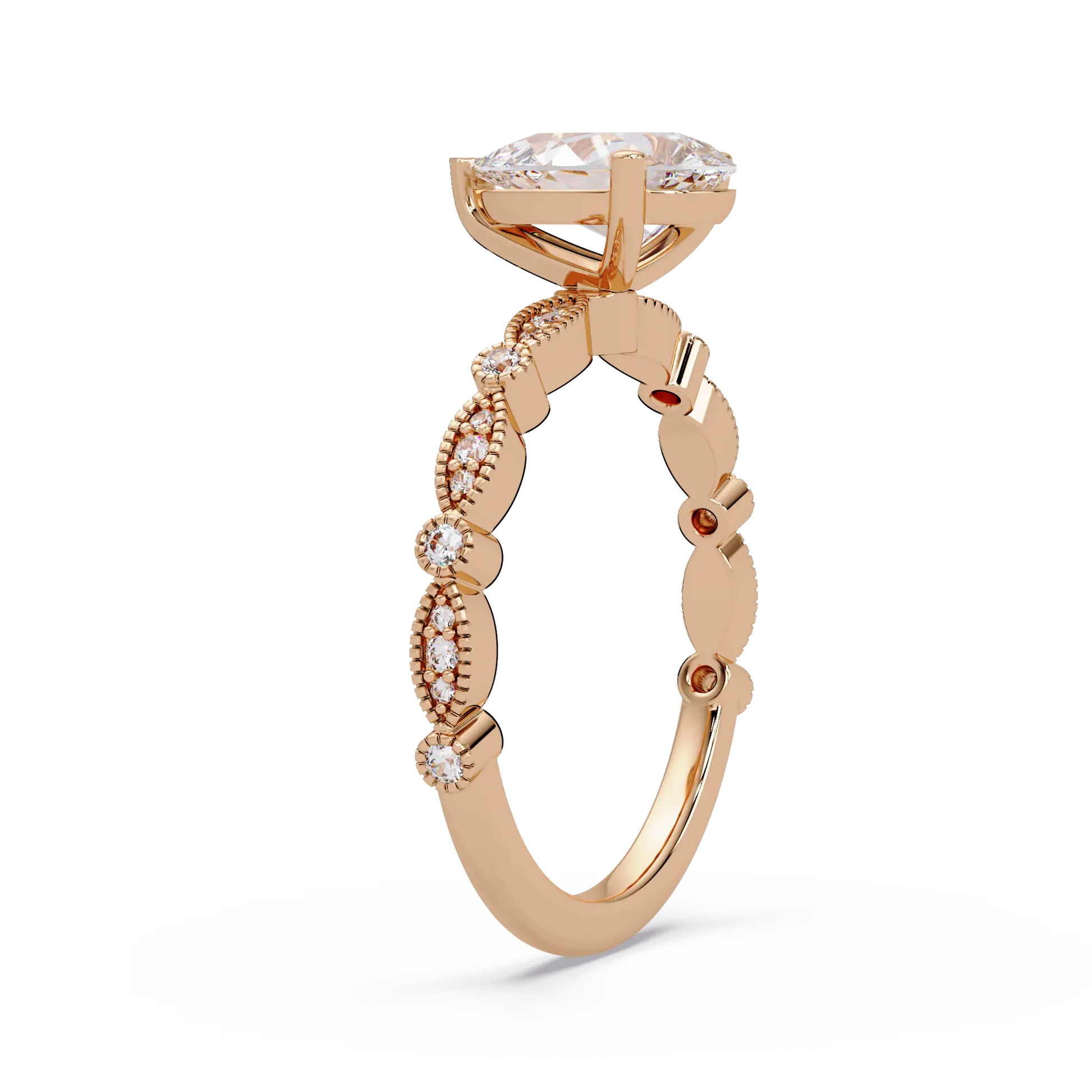 Pear Diamond Vintage Infinity Mil-grain Rose Gold Engagement Ring