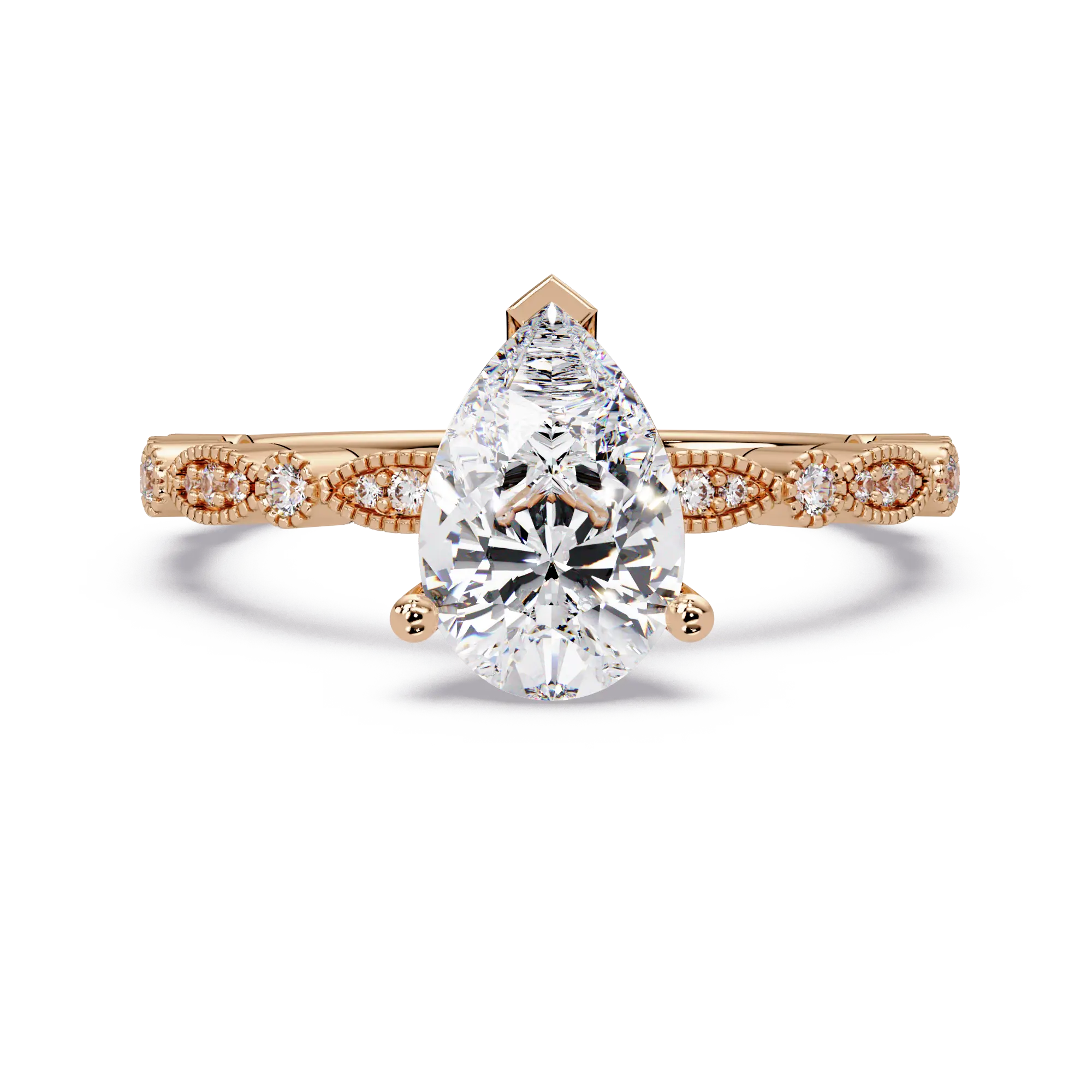 Pear Diamond Vintage Infinity Mil-grain Rose Gold Engagement Ring