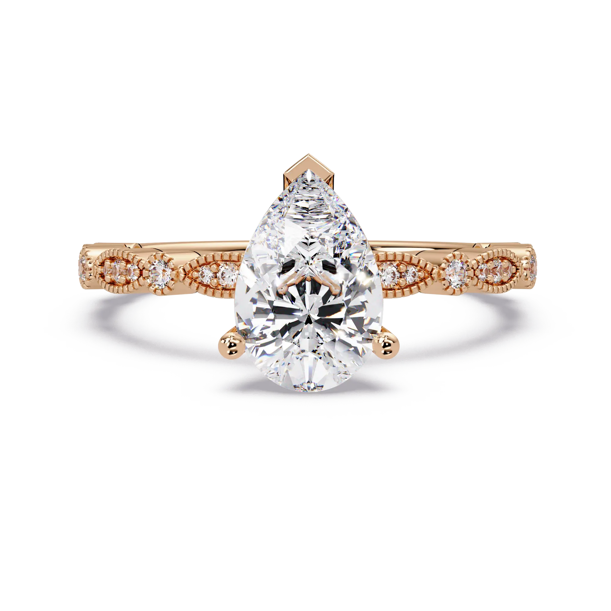 Pear Diamond Vintage Infinity Mil-grain Rose Gold Engagement Ring