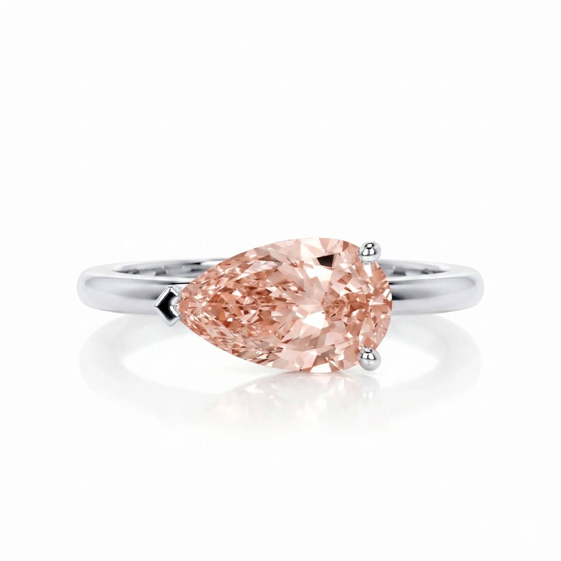 Pear East-West Morganite Solitaire Engagement Ring – Minimalist Pear Cut Morganite Ring