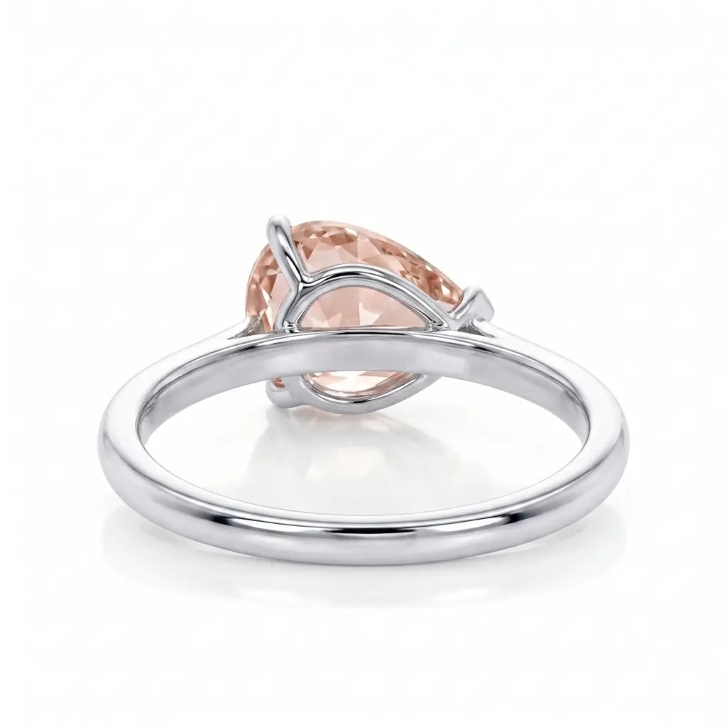 Pear East-West Morganite Solitaire Engagement Ring – Minimalist Pear Cut Morganite Ring
