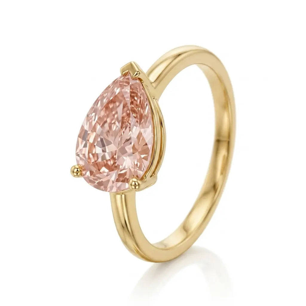 Pear East-West Morganite Solitaire Engagement Ring – Minimalist Pear Cut Morganite Ring