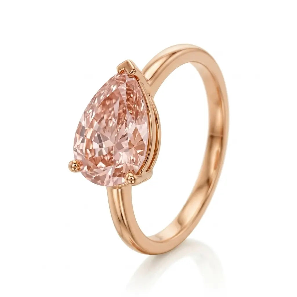 Pear East-West Morganite Solitaire Engagement Ring – Minimalist Pear Cut Morganite Ring