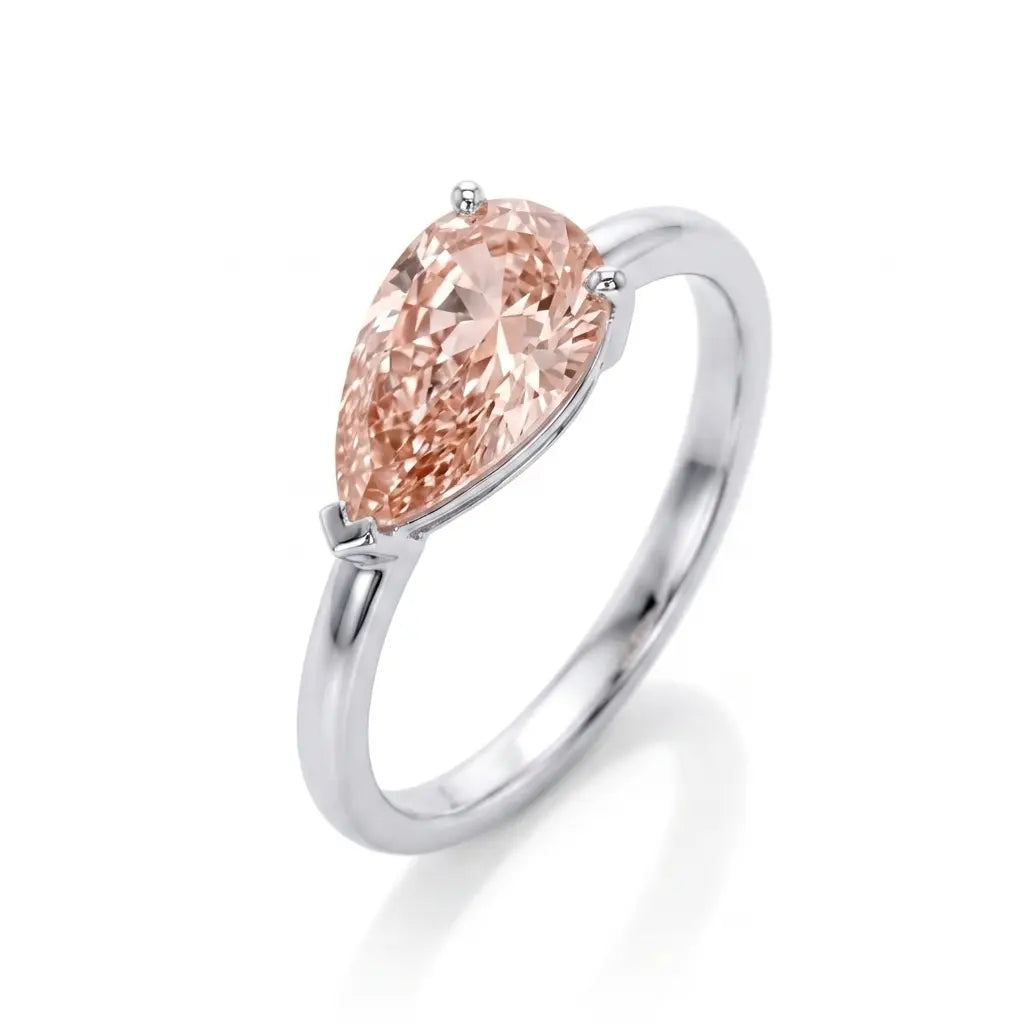 Pear East-West Morganite Solitaire Engagement Ring – Minimalist Pear Cut Morganite Ring