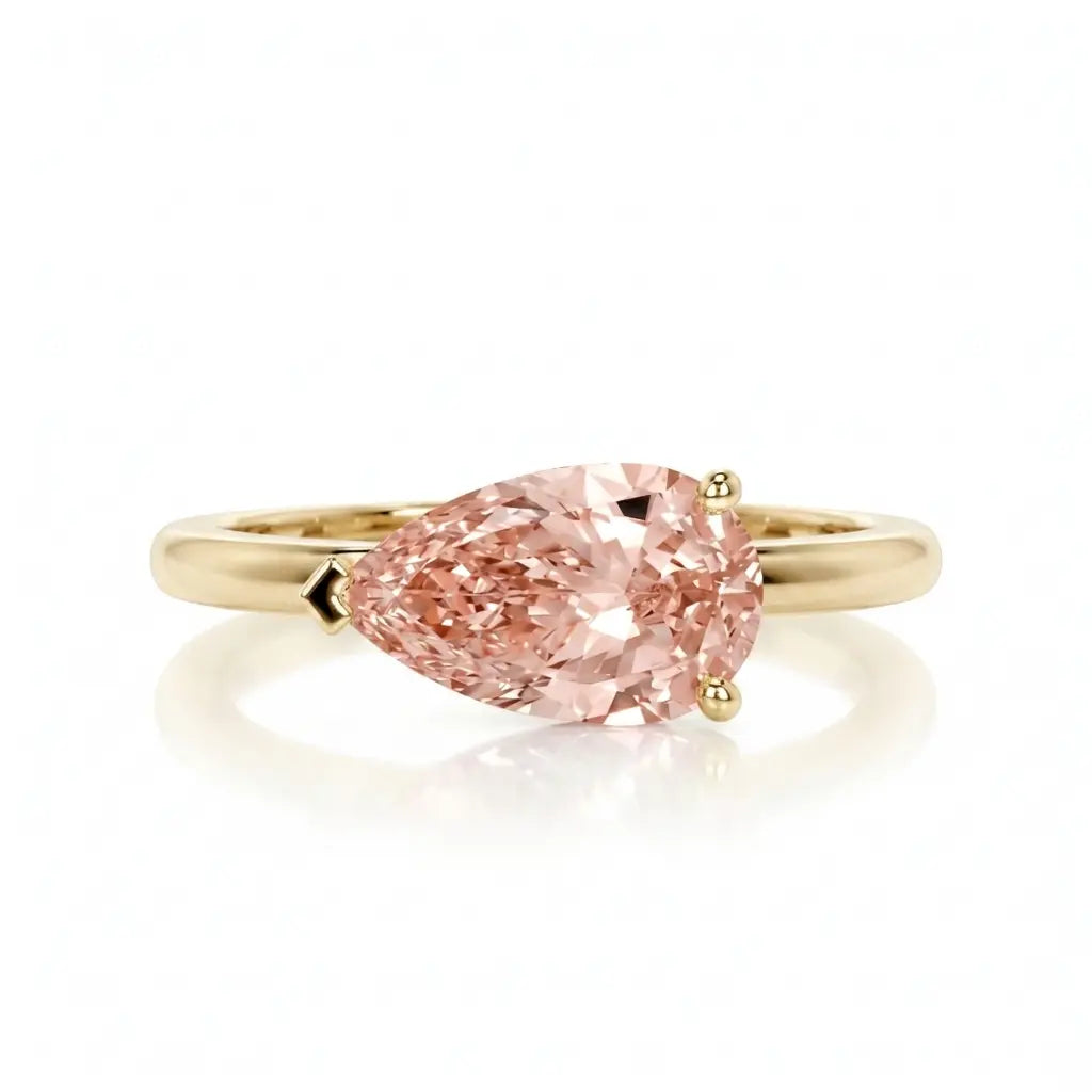 Pear East-West Morganite Solitaire Engagement Ring – Minimalist Pear Cut Morganite Ring