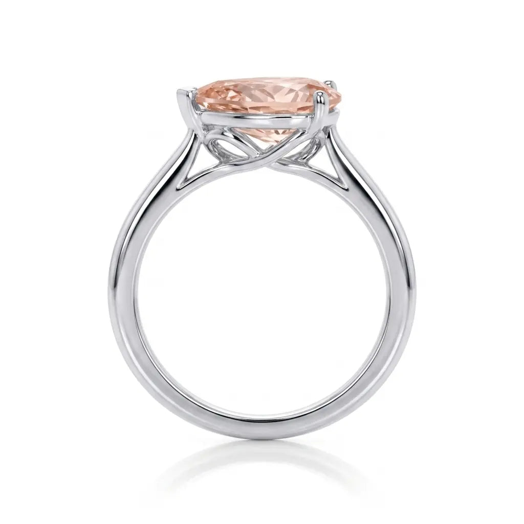 Pear East-West Morganite Solitaire Engagement Ring – Minimalist Pear Cut Morganite Ring