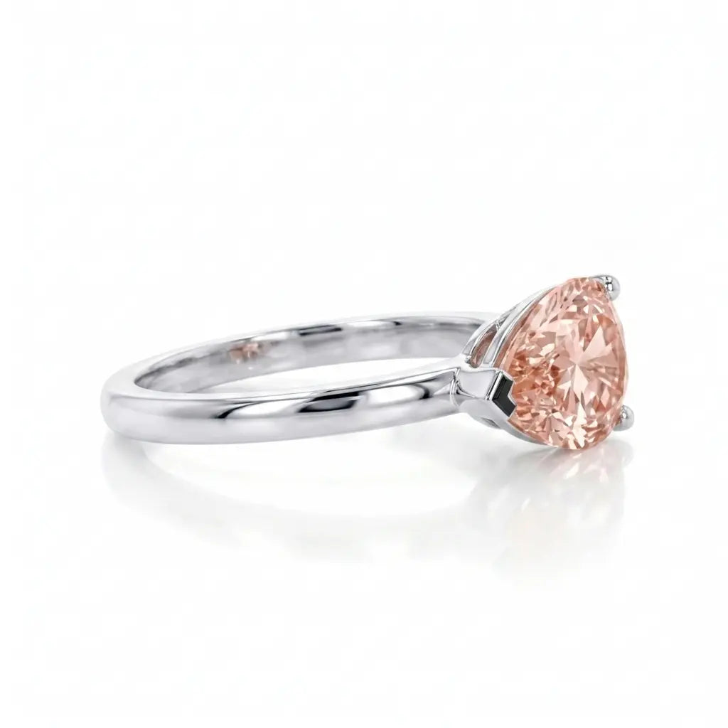 Pear East-West Morganite Solitaire Engagement Ring – Minimalist Pear Cut Morganite Ring