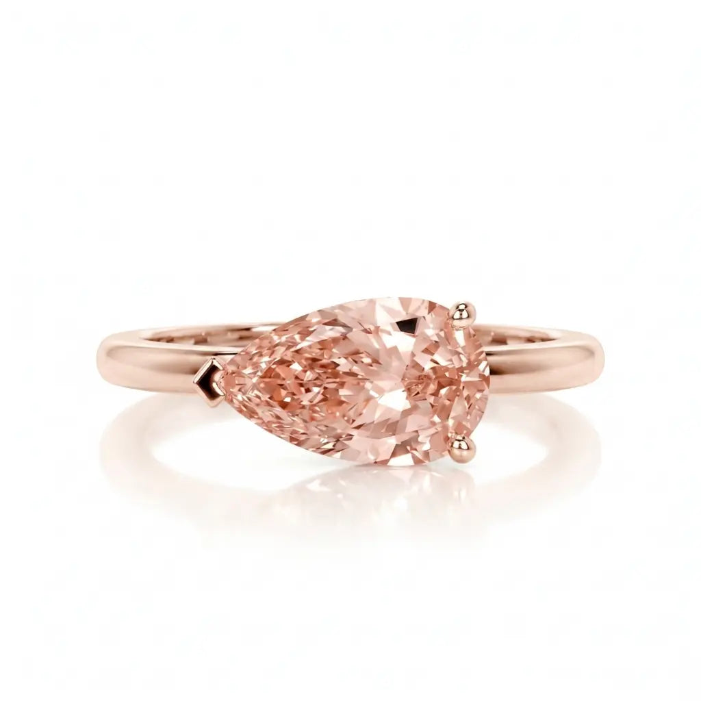 Pear East-West Morganite Solitaire Engagement Ring – Minimalist Pear Cut Morganite Ring