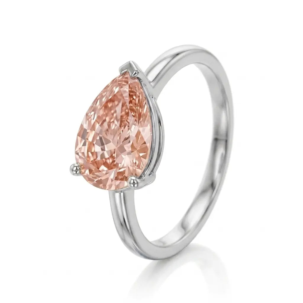 Pear East-West Morganite Solitaire Engagement Ring – Minimalist Pear Cut Morganite Ring