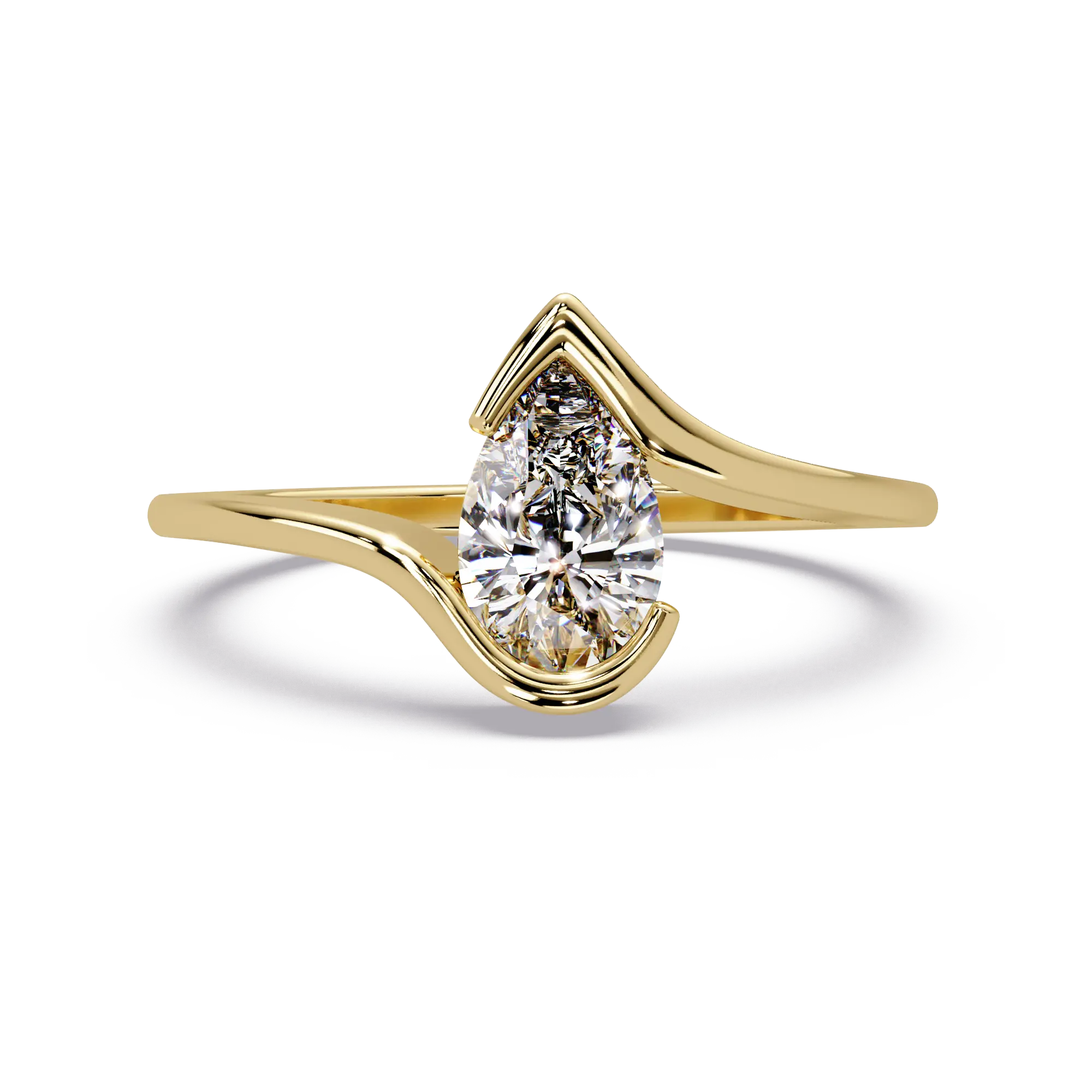 Pear Lab Grown Diamond Engagement Ring, Twisted Bypass Solitaire Ring, Minimalist Bridal Ring