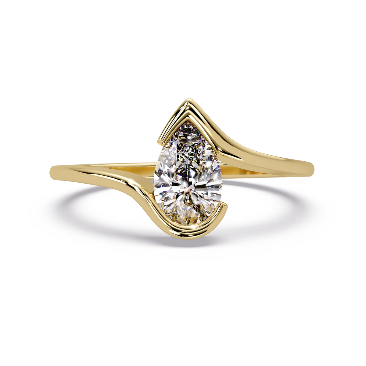Pear Lab Grown Diamond Engagement Ring, Twisted Bypass Solitaire Ring, Minimalist Bridal Ring