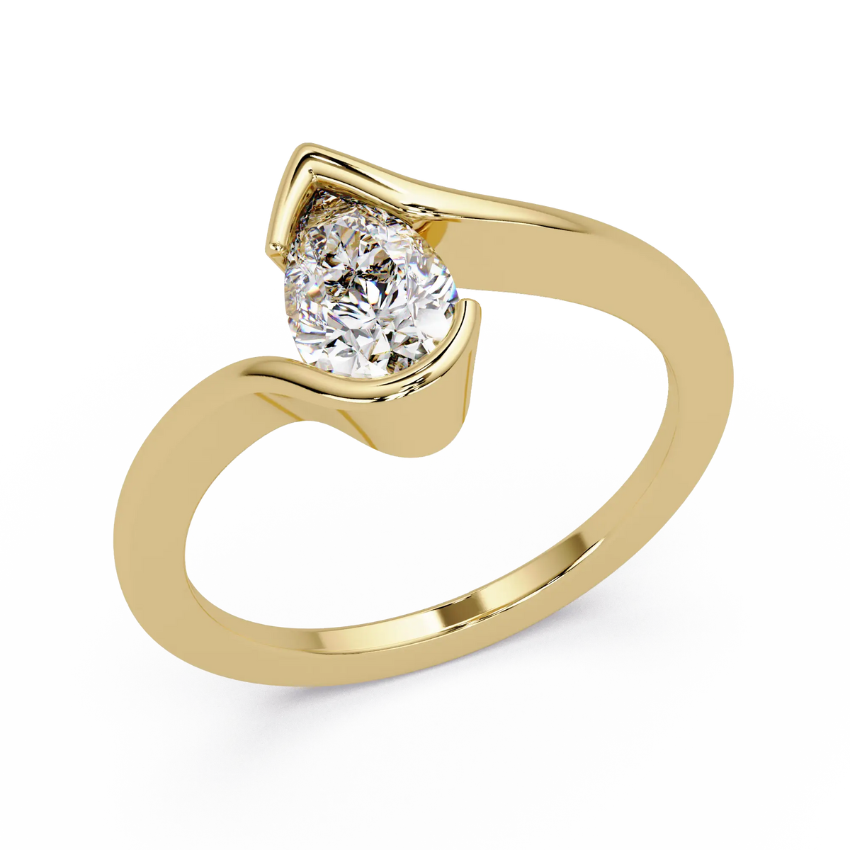 Pear Lab Grown Diamond Engagement Ring, Twisted Bypass Solitaire Ring, Minimalist Bridal Ring