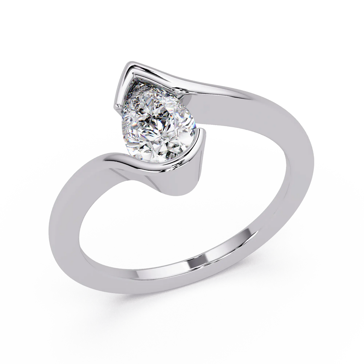 Pear Lab Grown Diamond Engagement Ring, Twisted Bypass Solitaire Ring, Minimalist Bridal Ring