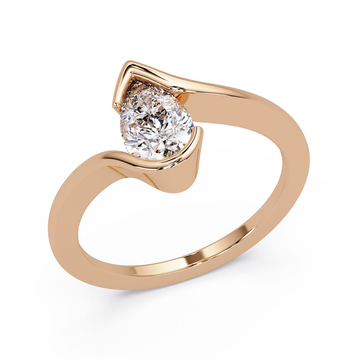 Pear Lab Grown Diamond Engagement Ring, Twisted Bypass Solitaire Ring, Minimalist Bridal Ring