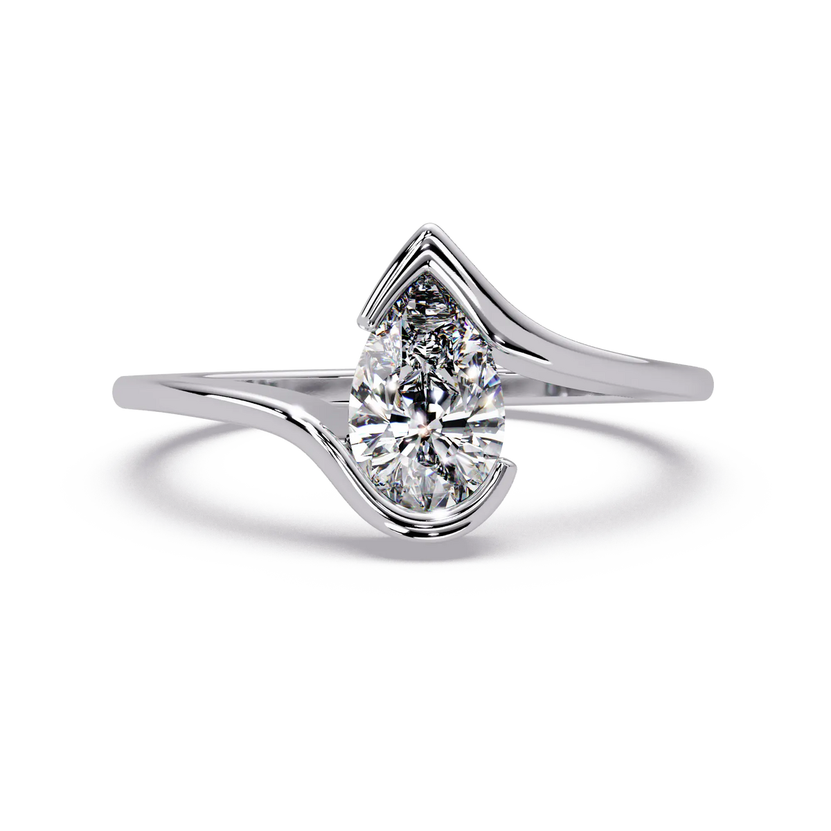 Pear Lab Grown Diamond Engagement Ring, Twisted Bypass Solitaire Ring, Minimalist Bridal Ring