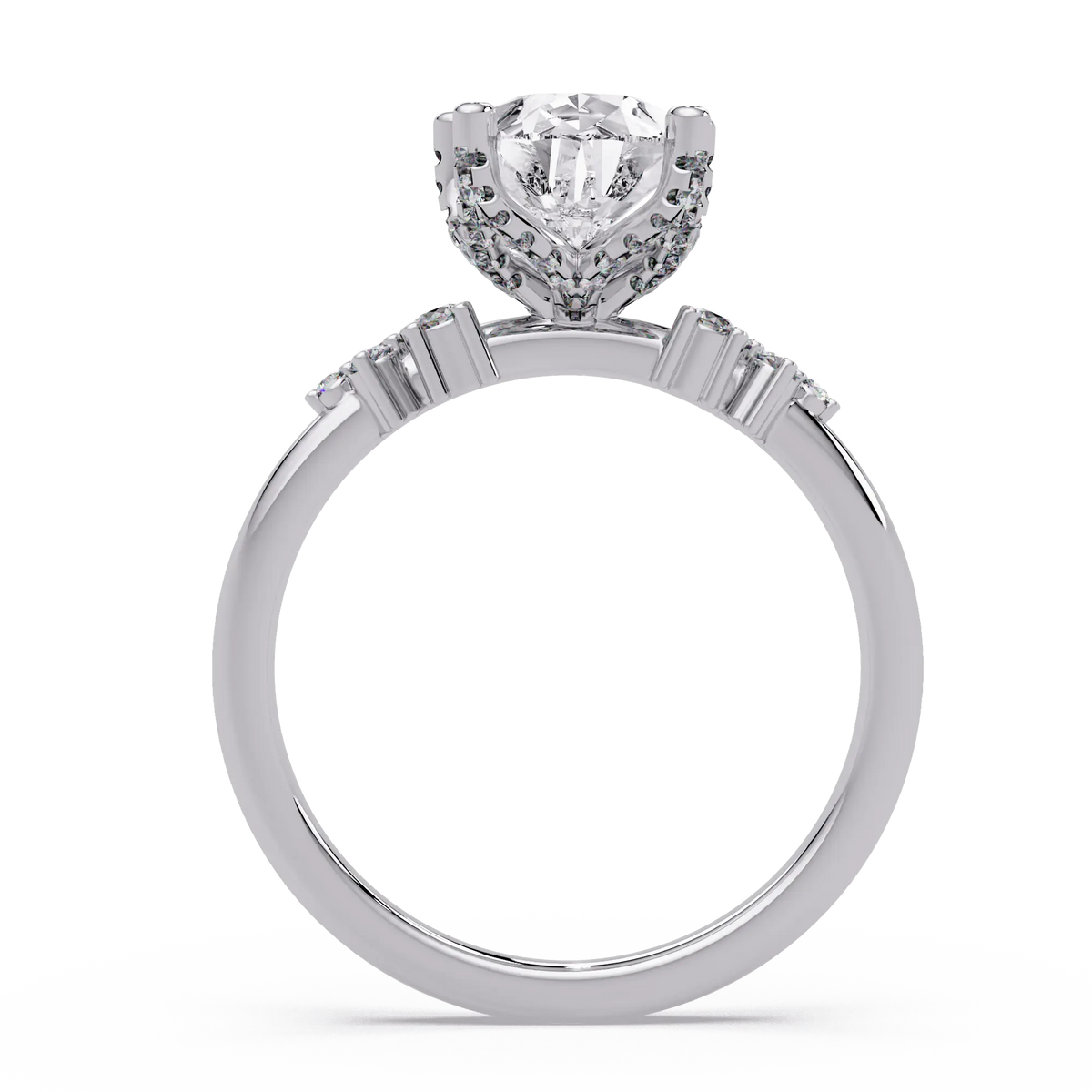 Pear Lab Grown Diamond Engagement Ring with Side Stones - Modern Cluster Accent Ring