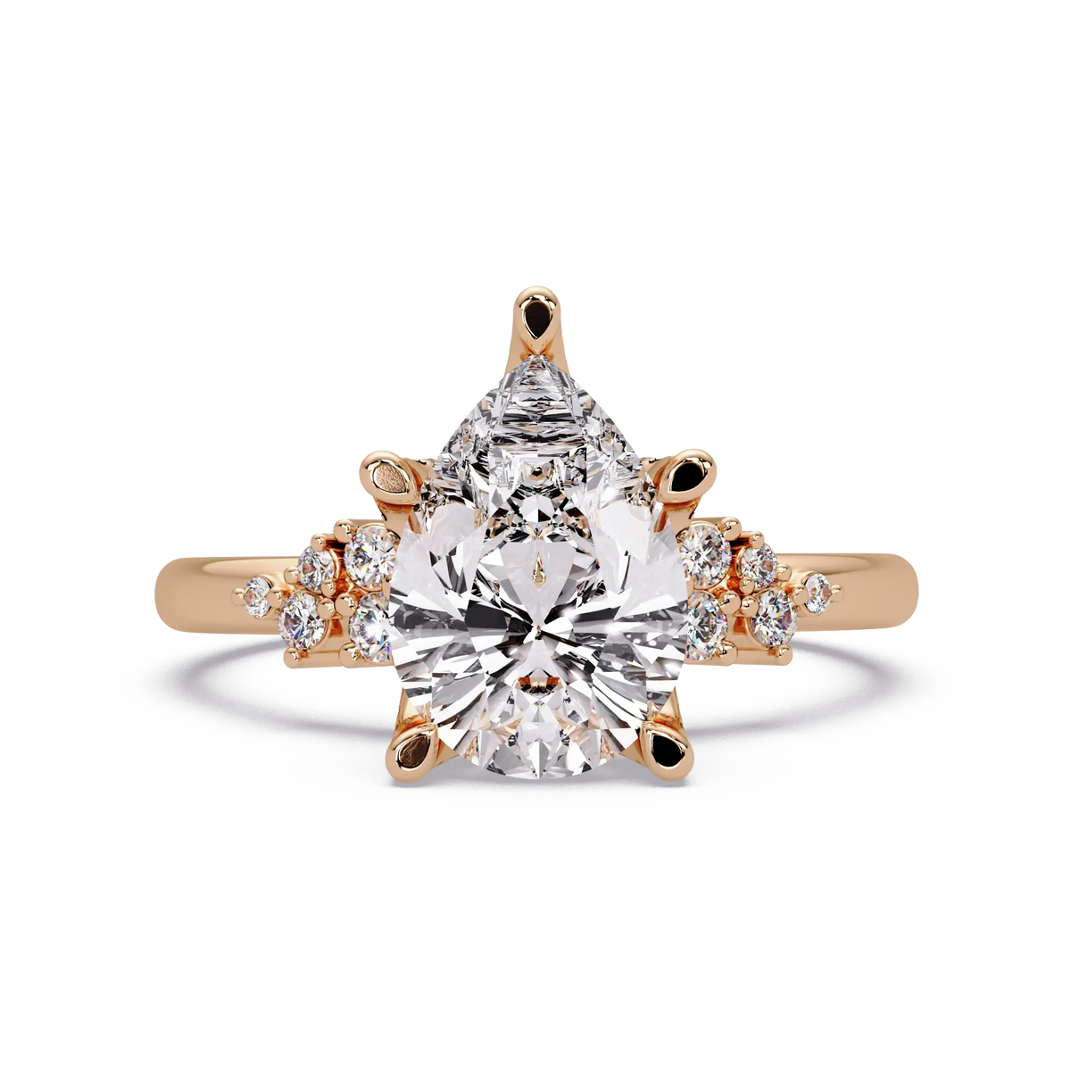 Pear Lab Grown Diamond Engagement Ring with Side Stones - Modern Cluster Accent Ring
