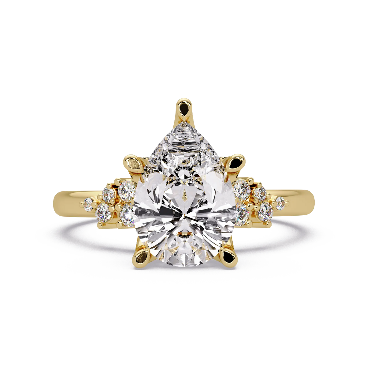 Pear Lab Grown Diamond Engagement Ring with Side Stones - Modern Cluster Accent Ring