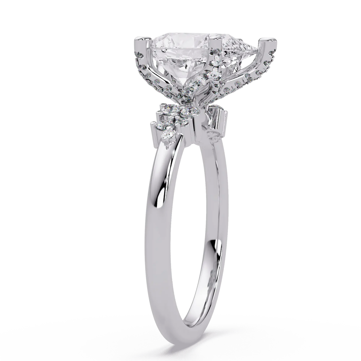 Pear Lab Grown Diamond Engagement Ring with Side Stones - Modern Cluster Accent Ring